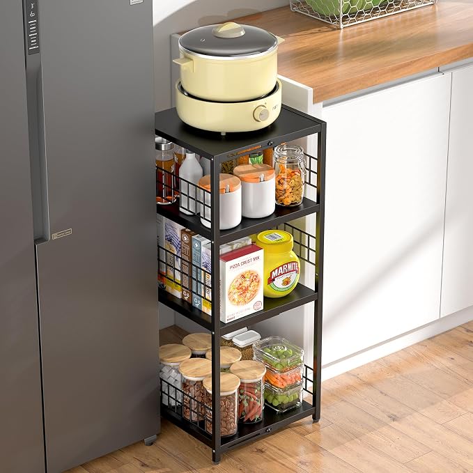 DAOUTIME Expandable Slim Storage Shelf, 4 Tier Metal Shelving Unit for Bathroom Storage Organizer, Freestanding Narrow Shelf for Small Spaces, Open Floor Shelves for Bathroom, Laundry Room, Kitchen - Image 2