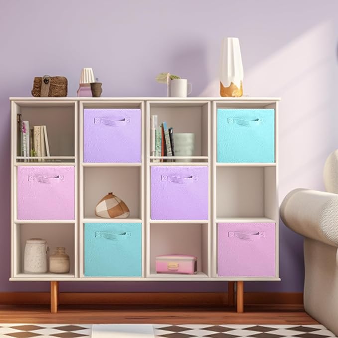 ShellKingdom Storage Bins, Foldable Fabric Storage Cubes And Cloth Storage Organizer Drawer For Closet And Toys Storage, 6 Pack (Lavender+Light Blue+Pink) - Image 3