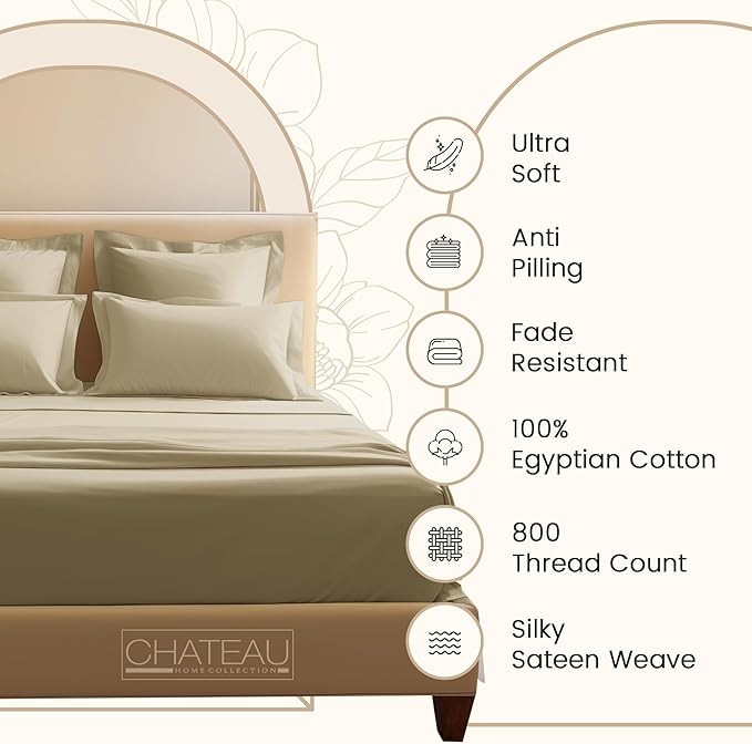 800TC 100% Egyptian Cotton Sateen Weave 3PC Twin XL Size Sheets Set, XL Twin Bed Sheet, 15" Deep Pockets Fully Elasticated Sheet & Pillowcase Sets, Machine Washable No Pill Fade Resistant - Linen