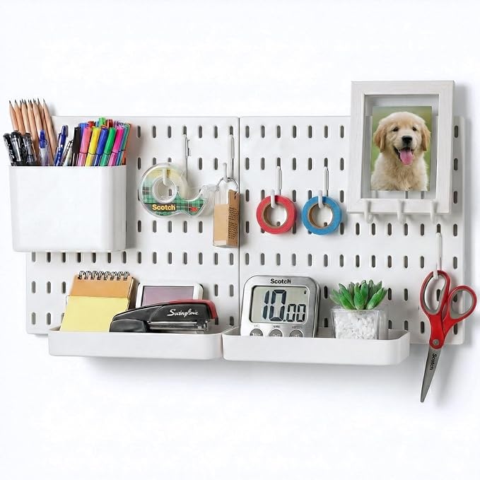 Keepo Peg Board Wall Organizer – Plastic Pegboard Panels, Modular Peg Board Storage System for Home Office, Craft Room, Gaming Setup (White, 22″×11″) by Keepo