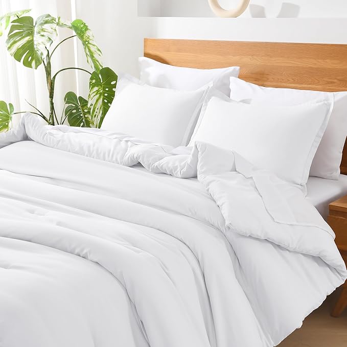 Andency White Oversized King Comforter Set - 7 Pieces Bed in a Bag Oversize Bedding Comforter Sets, Summer Solid Soft Lightweight Comforter with Fitted Sheets, Flat Sheets, Pillowcases & Shams