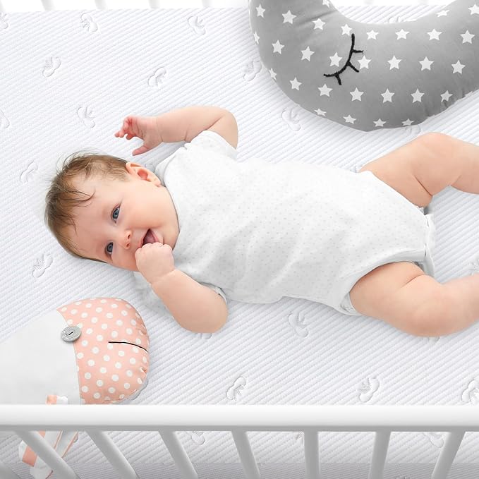 Crib Mattress Protector Sheets Fitted Waterproof Crib Mattress Pad Cover, Noiseless & Machine Wash 100% Absorbent Crib/Toddler Mattress Protector Sheet Quilted, White, 52" x 28" x 8.6"