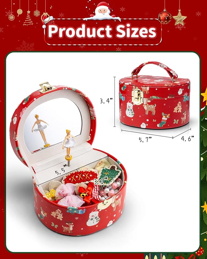 Vlando Christmas Gifts for Girl, Musical Jewelry Box for Girls, Small Kid Music Box with Ballerina for Party Bedroom Decor, Gifts for Girls Kids - Christmas Red - Image 5