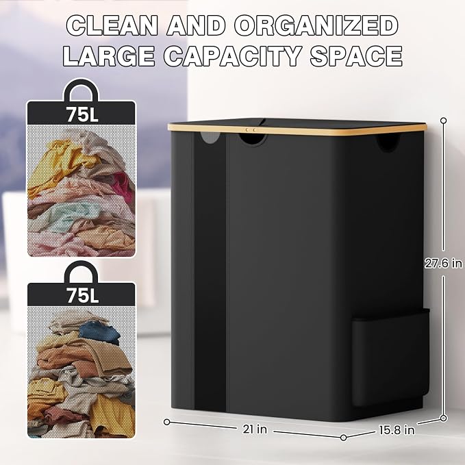 BlissTotes Laundry Basket with Lid, 150L Clothes Laundry Hamper with Handles and 2 Removable Laundry Bags, Breathable Design Hamper with Lid for Bedroom, Bathroom, Dorm, Laundry Room -Black - Image 7
