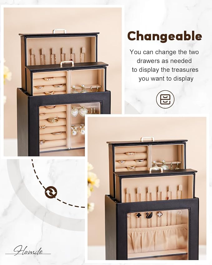 Homde Mothers Day Gifts Jewelry Organizer Girls Women Jewelry Box for Necklaces Rings Earrings Gift Bracelets Storage Case (Black + Gold) - Image 2
