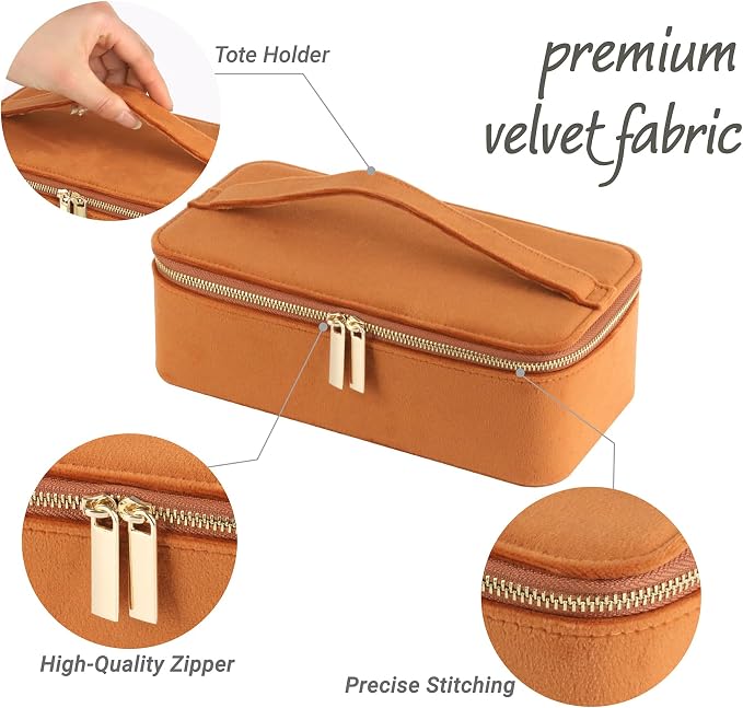 HofferRuffer Jewelry Box Organizer for Women Girls, Travel Jewelry Case with 12 Portable Zipper Bags, Jewelry Storage Ideal for Travel & Home Organization (12pcs-Brown Velvet) - Image 3
