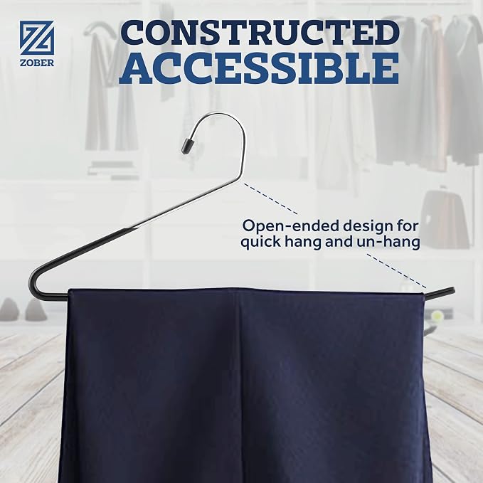 Zober Pants Hangers Non Slip - Open Ended Pants and Jean Hangers for Closet - Space Saving Clothes Hanger - Strong, Durable, Metal Pant Hangers (Black) - Image 7