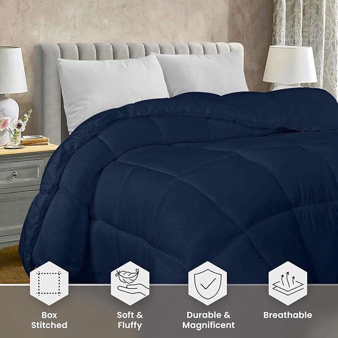 Utopia Bedding Twin Comforter Duvet Insert, Quilted Navy Comforter with Corner Tabs, Box Stitched Down Alternative Comforters Twin Size 64 x 88 inches