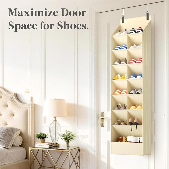 Lifewit 8 Tier Over the Door Shoe Organizer with 15 Large Deep Pockets, Fabric Hanging Shoes Shelf for Closet, Dorm Storage, Fit Up to 16 Pair Shoe Rack Holder for Sneakers, Boots, Beige - Image 9
