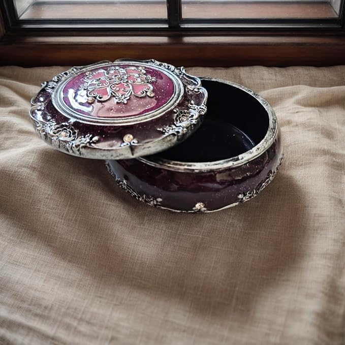 Handcrafted Round Jewelry Box - Vintage Rose Treasure Box with Carved Floral Lid, Elegant Organizer for Rings, Earrings, Necklaces and Bracelets, Romantic Gift for Wedding and Anniversary - Image 7