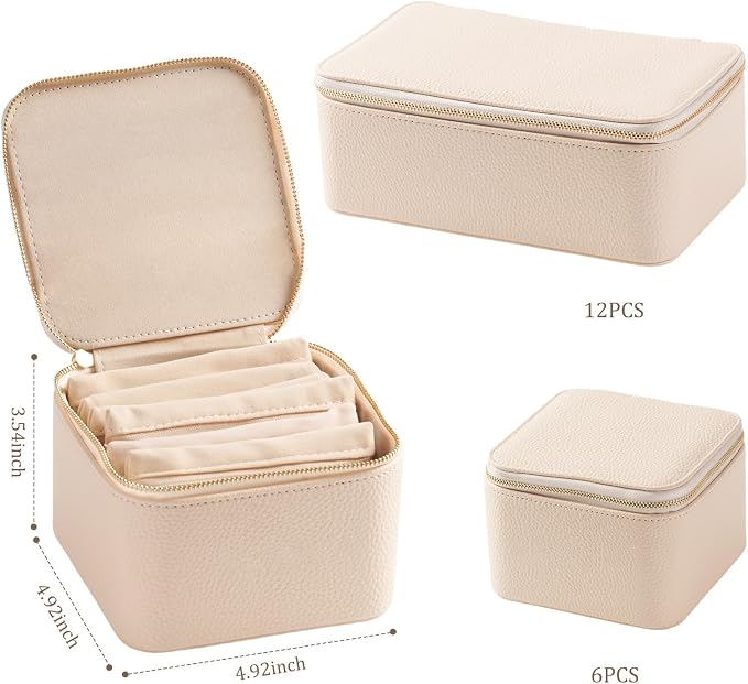 Travel Jewelry Organizer, Travel Jewelry Box with 6 Velvet Zipped Pouches Bags for Jewelries Necklaces Rings Earrings Sorting Storage for Women Girl Gifts, Ivory - Image 3