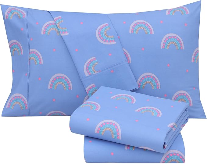 RUVANTI 100% Cotton Sheets – Twin XL Size Percale Bedding, Cooling & Breathable Floral Design, Durable with a Crisp, Soft & Comfortable Feel, 16" Deep Pocket, 3-Piece Set, Baby Rainbow