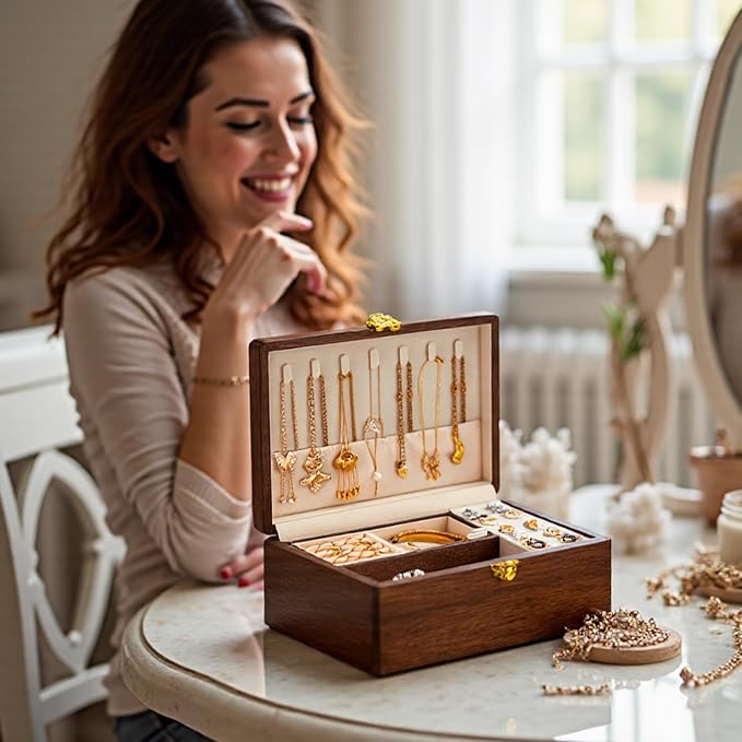 Wooden Jewelry Box For Women Jewelry Organizer Box With Lock 2 Layer Jewelry Holder Organizer For Necklace Ring Earring - Image 6