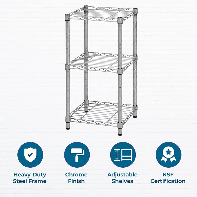 Honey-Can-Do 3-Tier Heavy Duty Adjustable Shelving Unit, 200-lb Per Shelf Stackable Modular Metal Storage Rack, Chrome Wire Shelf, 15 x 14 x 30 in - Image 5