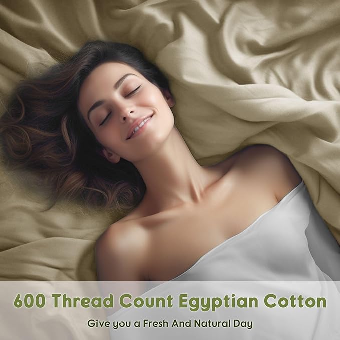 SONORO KATE 100% Egyptian Cotton Sheets Queen Size - 600 Thread Count, Luxury Hotel Sateen Weave Bedding Set, Soft Breathable Sheet Sets, 16" Deep Pocket - 4 PC(Linen,Queen)