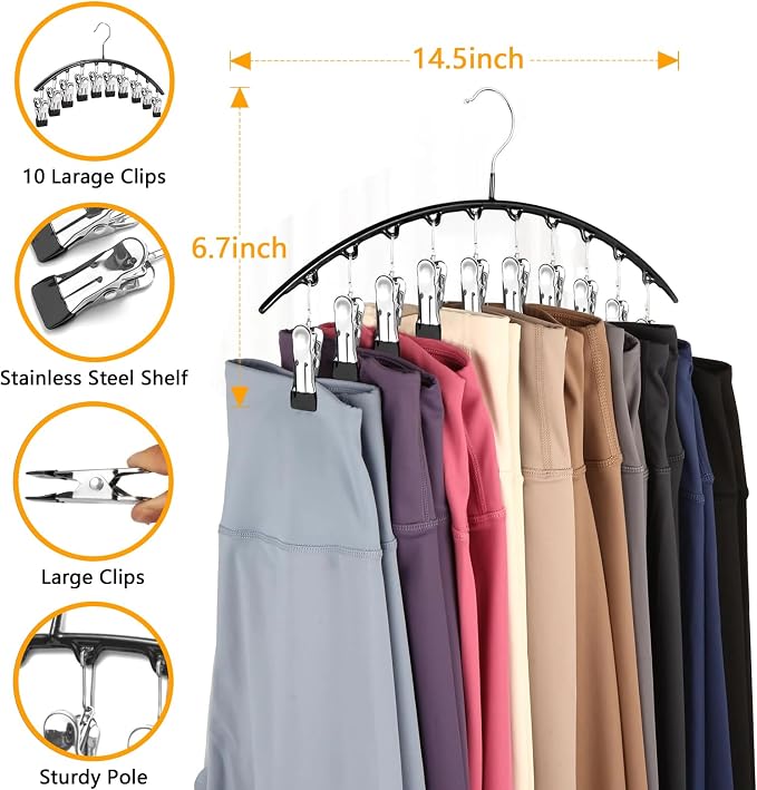 Legging Hangers for Closet Organizer, Hat Hangers for Closet 2 Pack with 10 Clips Holds 20 Leggings, Legging Hanger, Pants Storage Organizer Suitable for Socks, Panties, Underwear, Pants (White) - Image 3