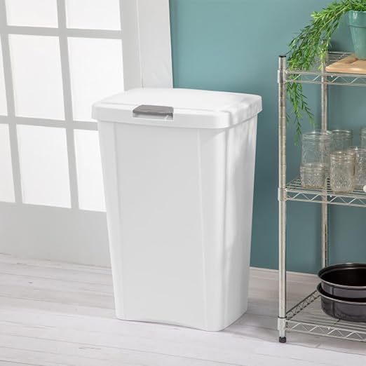 Sterilite 13 Gallon TouchTop Wastebasket Trash Can Garbage Recycle Bin with Titanium Latch for Kitchen, Garage, Basement, or Office, White (12 Pack) - Image 3