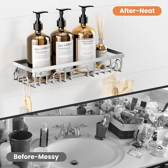 Shower Caddy, 3 Pack Shower Shelves for Inside Bathroom, Rustproof Adhesive Bathroom Organizer with Soap Holder, No Drilling Washroom Organizers and Storage for Tub Room/Kitchen/Home, Silver - Image 7