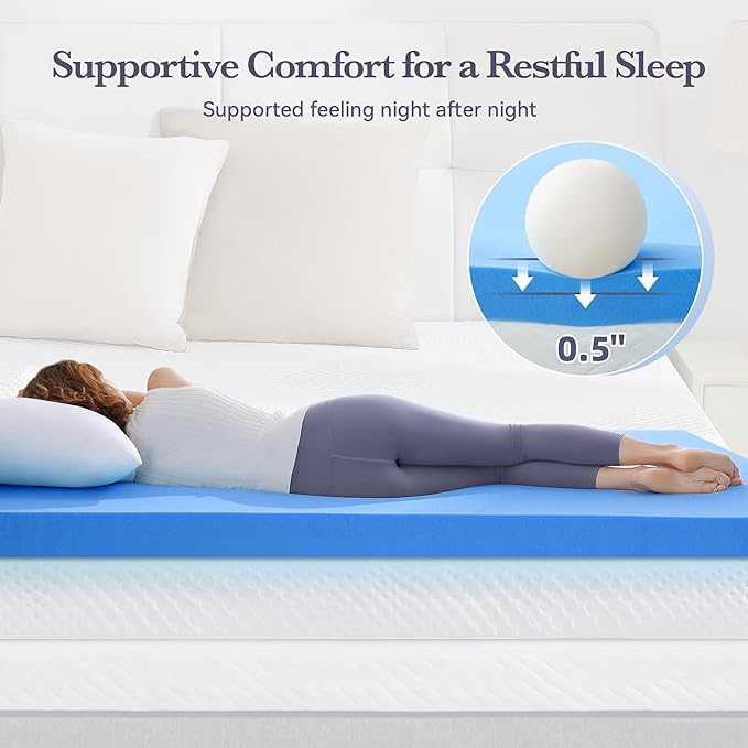SINWEEK 3 Inch Gel Memory Foam Mattress Topper Queen Size, Mattress Pad for Body Pressure Relief, Cooling Bamboo Bed Topper with Breathable Soft Cover, CertiPUR-US Certified, Firm Version