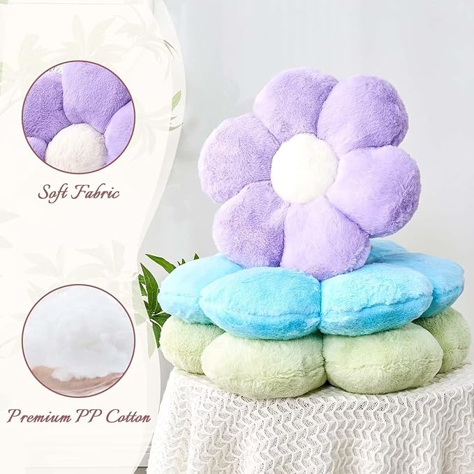 Kcvvcr Green Flower Shaped Throw Pillow with Faux Rabbit Fur, 14.9" Soft Plush Throw Pillow for Bedroom Living Room