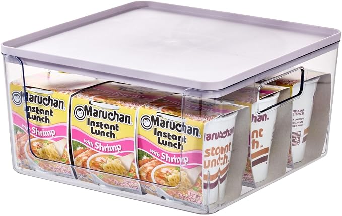 Rosanna Pansino x iDesign Recycled Plastic Open Front Kitchen Storage Bin with Lid, Clear Bin/Lavender Sprinkles Lid, 12" x 12" x 6" by iDesign