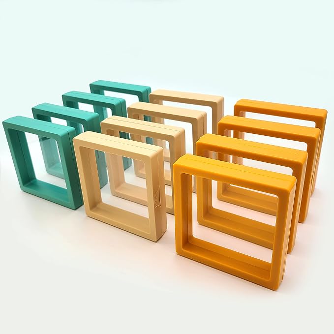 12PCS 3D Floating Frame Display Stand, Jewelry Box, Gift Box, Ornament Organizer, Small Travel Jewelry Box, PE Film Anti-Oxidation, Suspended Display Box Stackable (3.54*3.54，Type 4) by Unknown