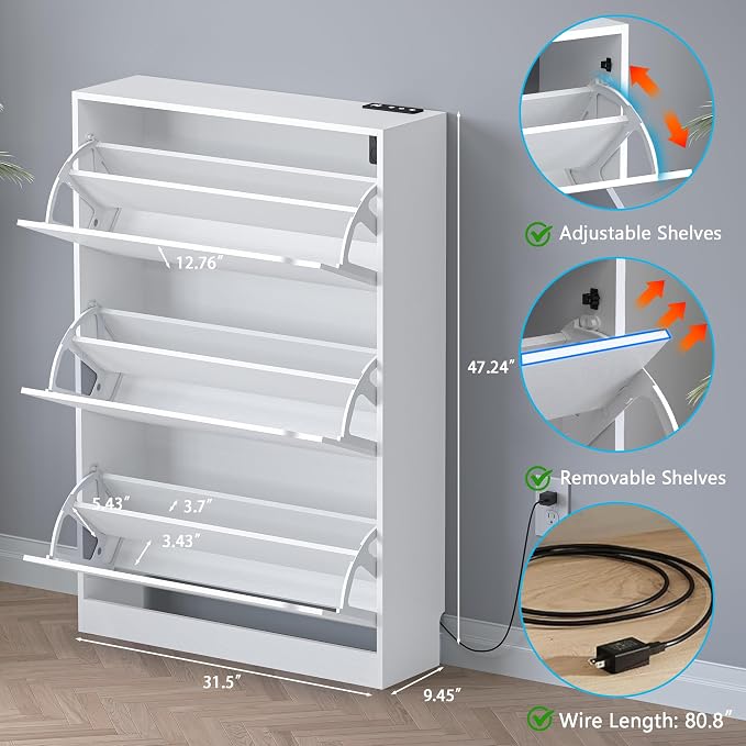 BORNOON Shoe Cabinet with Odor Control and Back Panels, Deodorizing Slim 3-Flip Shoe Storage Cabinet for Entryway, Freestanding Hidden Shoe Rack Organizer for Entrance, Hallway, Bedroom - Image 2