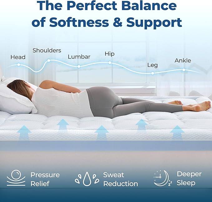 BDEUS 4 Inch Dual Layer Memory Foam Mattress Topper King Size, 2 Inch Gel Memory Foam, 2 Inch Cooling Pillow Top Mattress Pad Cover for Back Pain & Hot Sleeper