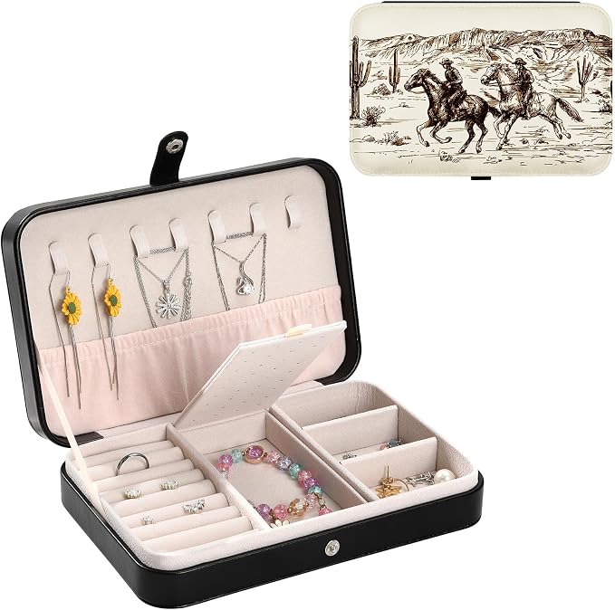 Personalized Jewelry Box Travel Jewelry Organizer Portable Jewellery Storage Holder Box for Earring Necklace Ring Birthday Christmas Valentines Day Gifts for Women Western Desert Cowboy by Unknown