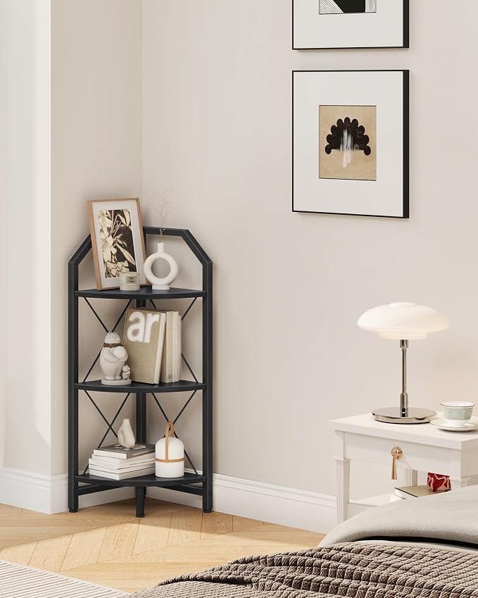 CHOEZON 3-Tier Corner Shelf, Industrial Corner Bookshelf, 35.4" Storage Stand, Plant Stand Display Shelf, Bookcase for Bedroom, Living Room, Home Office, Black TCJ03BB ﻿ - Image 6