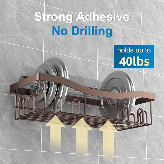 Youvip Adhesive Shower Caddy, No Drilling Bath Organizers 5 Pack, Rustproof Shelves with Soap Holder & Toothbrush Holder, Bathroom Organizers and Storage, Bronze - Image 4