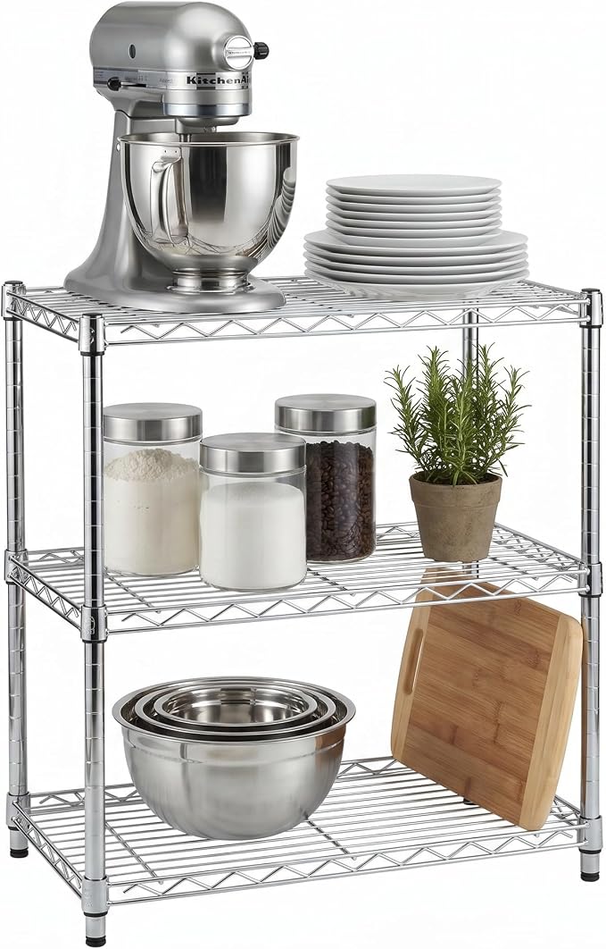 Honey-Can-Do 3-Tier Heavy Duty Adjustable Shelving Unit, 250-lb Per Shelf Metal Storage Rack, Wire Shelf for Kitchen Garage Pantry Closet, Chrome, 24 x 14 x 30 in by Honey-Can-Do