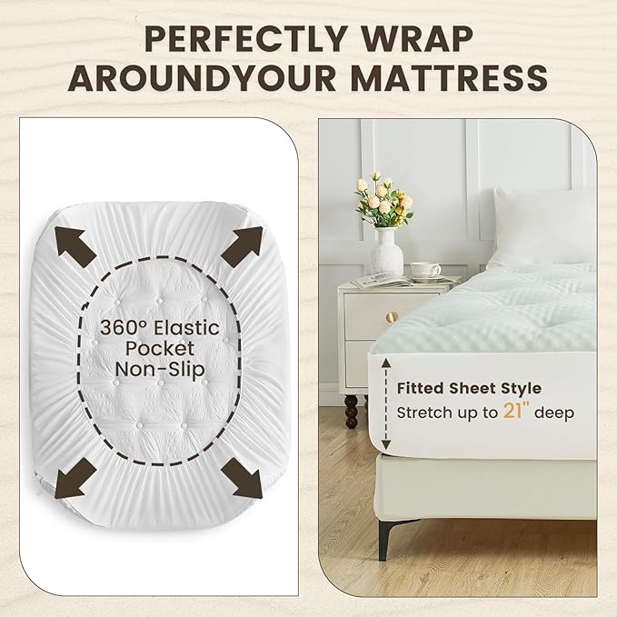 QUIETSEA Reversible King Mattress Topper Egg Crate Memory Foam Mattress Topper, Bamboo Viscose Mattress Pad King, Noiseless Waterproof Mattress Cover with Deep Pocket Stretches up to 21", 78" x 80"