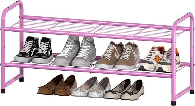SUFAUY 2 Tier 33" Wide Shoe Rack, Closet Metal Wire, Stackable, Pink by SUFAUY