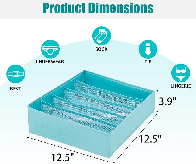 Drawer under Cabinet Clothes Organizer 5 Cell Foldable Storage Cubes Underwear Drawer Organizer Dividers Storage Boxes for Bra, Underwear（Light Green） - Image 2