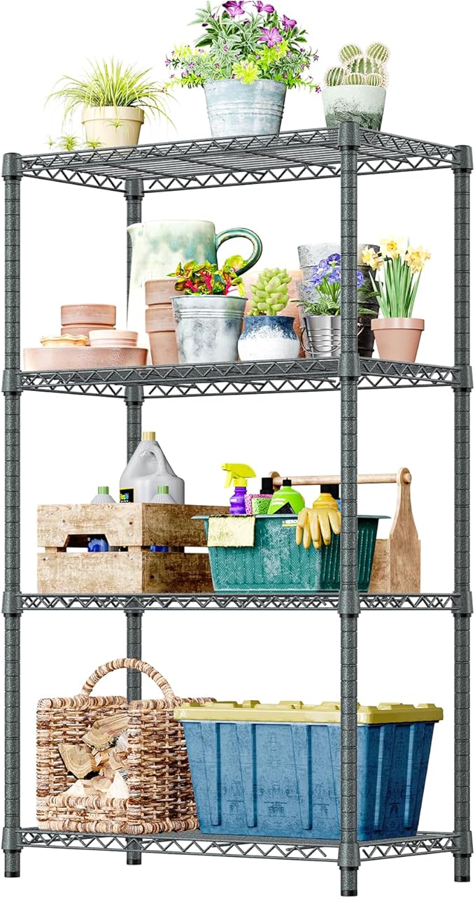 IZEUK 4-Tier Outdoor Metal Storage Shelving Unit, Heavy Duty Wire Rack Organizer with Rust-Resistant and Corrosion-Proof Coating (Grey, 17.7" D x 35.43" W x 59" H) by IZEUK