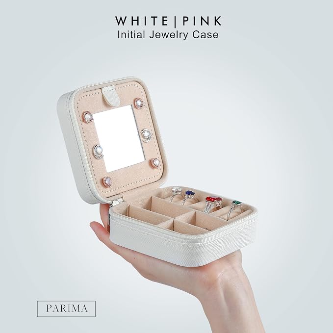 Parima Bridesmaid Gifts for Wedding Day, Bridesmaid Gifts for Women | Bridesmaid Proposal Gifts Unique Gifts | Wedding Travel Essentials Small Jewelry Box | Travel Jewelry Case - Letter S, White - Image 2