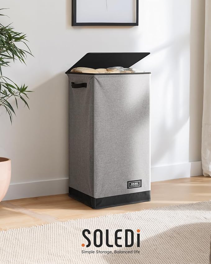 SOLEDI Slim Laundry Hamper with Lid, Narrow Laundry Basket with Removable Bags, Dirty Clothes Hamper with handle, Small Hamper perfect for Laundry room, Bathroom, Bedroom, Small spaces. 70L Grey - Image 9