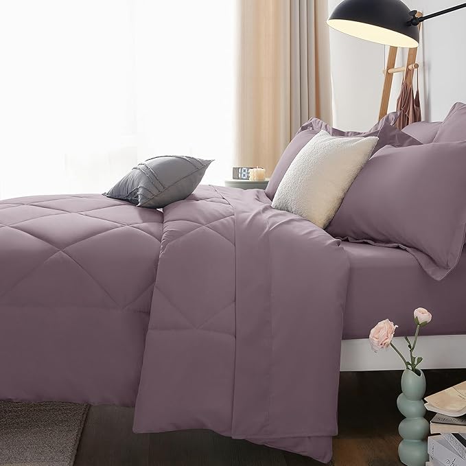 CozyLux Oversized Queen Comforter Set Dusty Purple, 7 Pieces Bed in a Bag Comforter Set with Sheets Luxury Bed Set All Seasons, Bedding Set with Down Alternative Comforter, Sheets, Pillowcases & Shams
