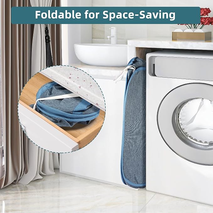 Collapsible Laundry Baskets, Tear Proof Pop Up Laundry Hamper with Dual Handles, Durable Foldable Laundry Basket, Easy to Carry Laundry Hamper for Home, Laundry Room, Bedroom, Dorm, Travel Blue - Image 3