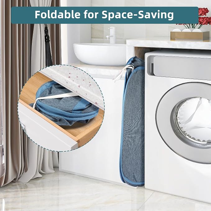 2 Pcs Collapsible Laundry Baskets, Tear Proof Pop Up Laundry Hamper with Dual Handles, Durable Foldable Laundry Basket, Easy to Carry Laundry Hamper for Home, Laundry Room, Bedroom, Dorm, Travel Blue - Image 3