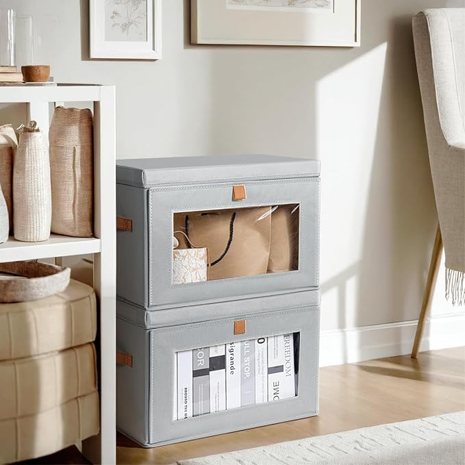 Homsorout Large Closet Storage Bins - Collapsible Storage Bins with Handles & Window, Fabric Cube Organizer with Lids, Decorative Boxes for Living Room, Closet, Dorm, 4 Pack, Grey - Image 5