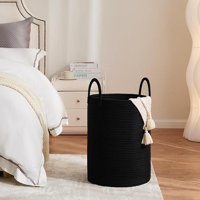 Cotton Rope Laundry Hamper by YOUDENOVA, 72L - Woven Collapsible Laundry Basket - Clothes Storage Basket for Blankets, Laundry Room Organizing, Bedroom Storage, Clothes Hamper – Black - Image 3