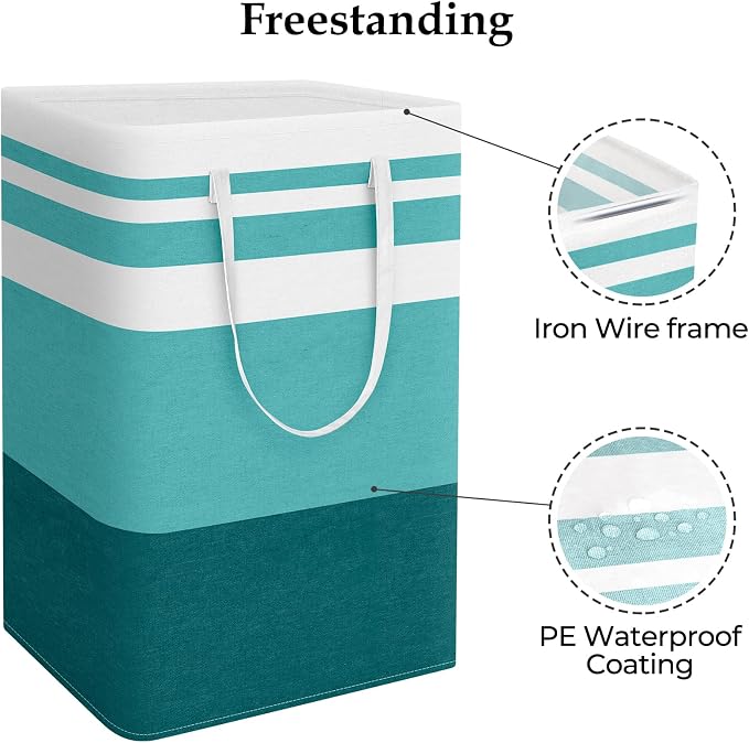 StorageRight Large Collapsible Laundry Basket Hamper with Easy Carry Handles，Freestanding Clothes Hampers for Laundry, Bedroom, Dorm, Towels, Toys, 75L, Green - Image 3