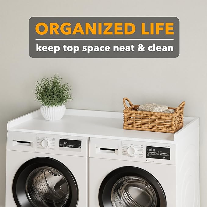 SpaceAid Washer Dryer Countertop, Laundry Wood Shelf Topper with Edge, 54" Width x 27.5" Depth Cover Guard Organizer for Washer and Dryer Laundry Hamper Counter Storage Organization (White) - Image 5