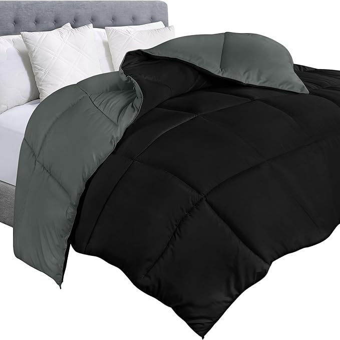 Utopia Bedding King Comforter Duvet Insert, Reversible Black/Grey Quilted Comforter with Corner Tabs, Box Stitched Down Alternative Comforters King Size 90 x 102 inches