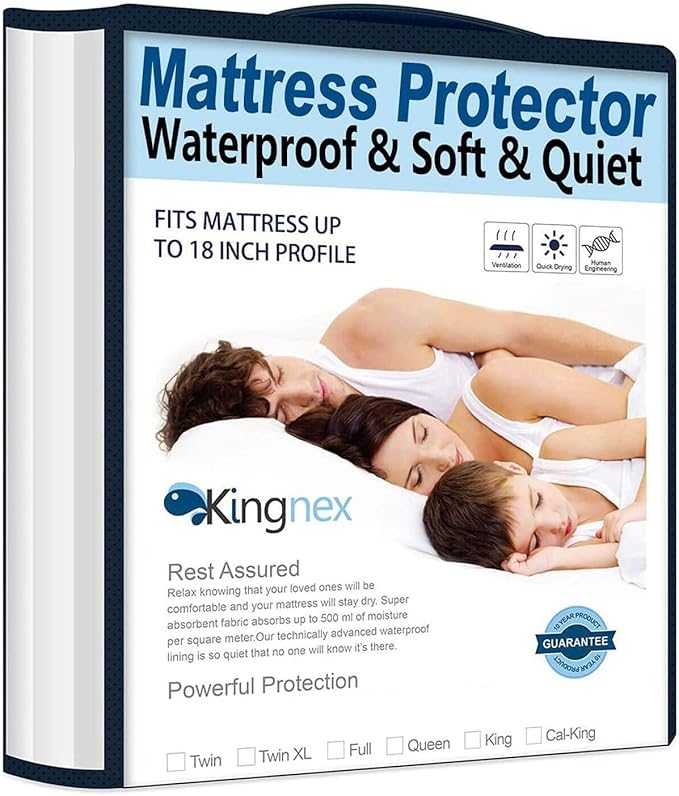 Cooling Mattress Protector Waterproof Queen Size Ultra Soft Noiseless Smooth Jersey Top Fitted Matressprotector Cover with Stretchy Pocket