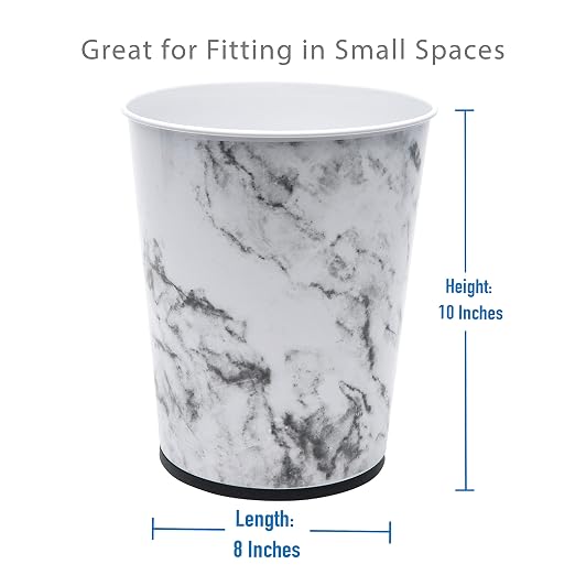 Bath Bliss 5 Liter Small Wastebasket | Round Open Top | Trash Can | Bathroom | Bedroom | Kitchen | Office | Dorm | Disposal Waste Bin | Garbage | Marble - Image 5