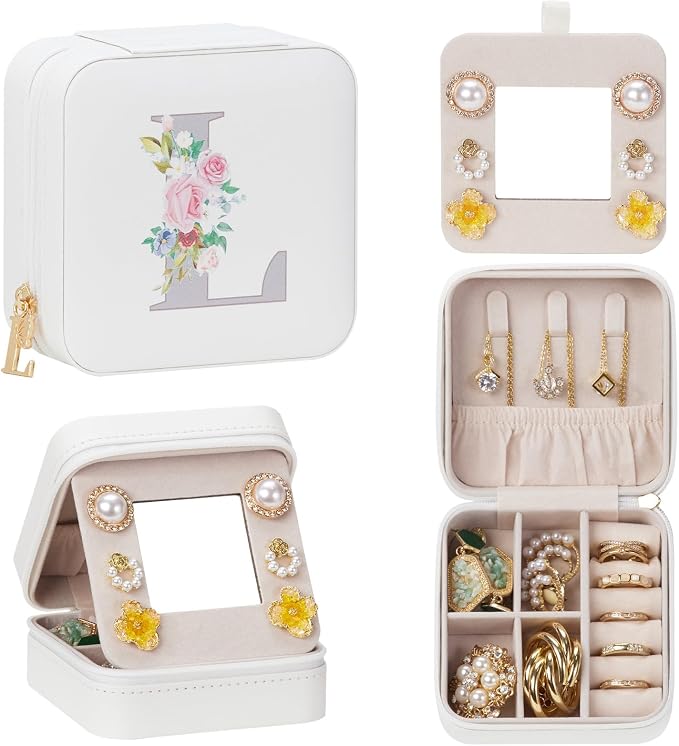 Enthralite Travel Jewelry Box for Girls: Traveling Jewelry Case Gift for Women - Mini Organizer for Necklaces Earrings White L by Enthralite
