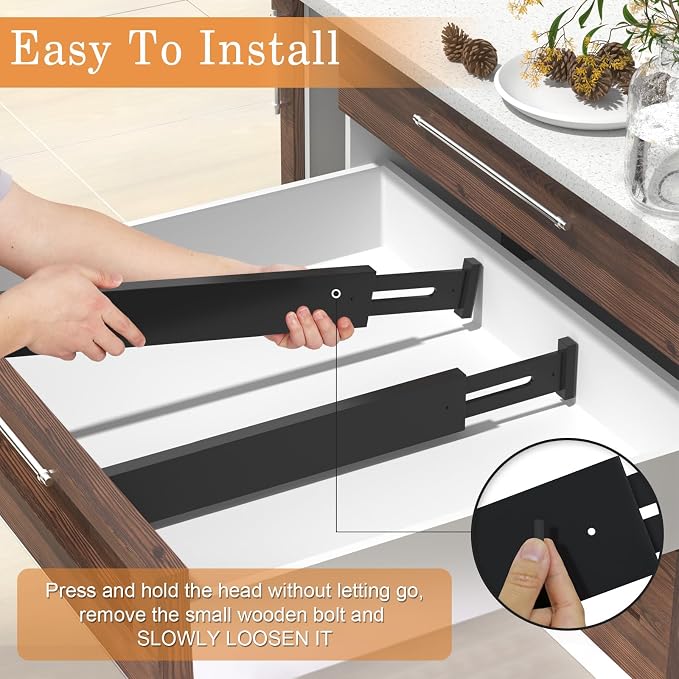 Bamboo Drawer Dividers,17-22" Adjustable Kitchen Drawer Organizer for Clothes,6 Pack Expandable Drawer Organization Separators for Bedroom,Bathroom,Dresser and Office,Black - Image 6